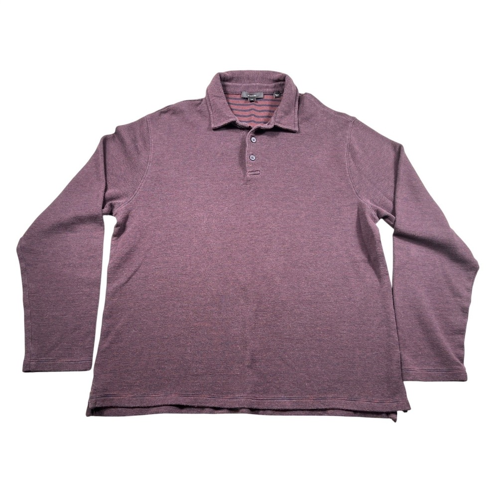 Vince Mens Size M Heather Burgundy Thermal Knit Long Sleeve Polo Shirt